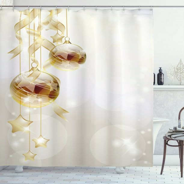 Christmas Bath Curtains Confetti Balls Shining Stars Bows Waterproof Fabric